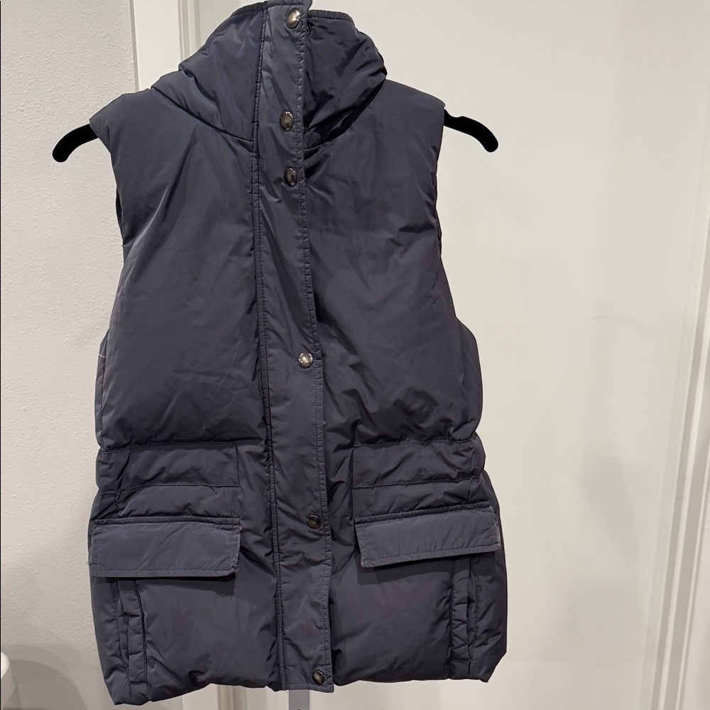 Theory Wintora Technical Down Vest Slate Grey with Zip-In Hood Size Small